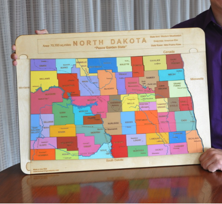 The wooden North Dakota county puzzle